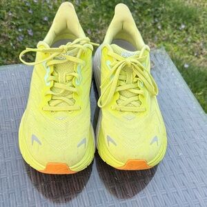 HOKA Neon Yellow Running Sneakers with Orange Toe Accent
